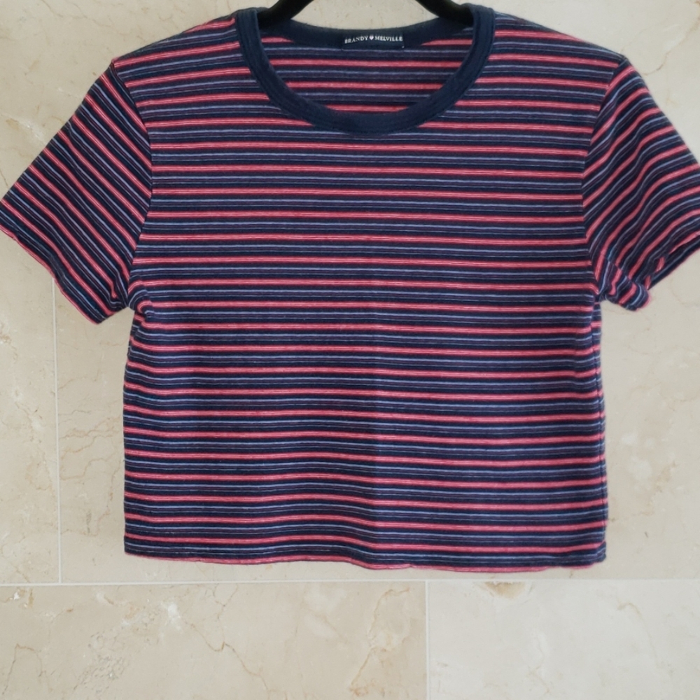 BRANDY MELVILLE PINSTRIPED CROP TOP SHIRT